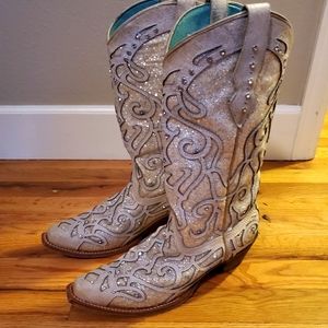 Corral white glitter inlay jewel boots.
